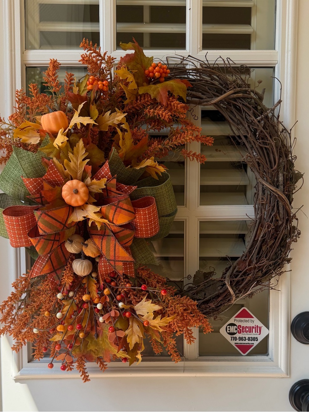 Autumn Harvest Grapevine Wreath with Orange and Green Bow